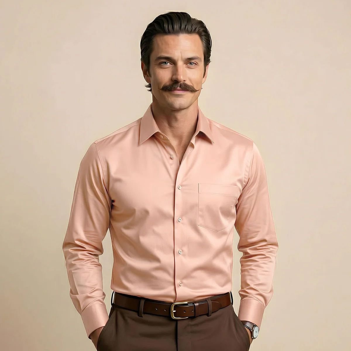 Cambridge Giza Cotton Shirt In Peach Fuzz