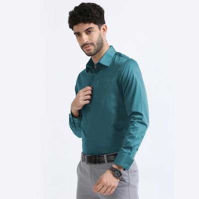 Cambridge Giza Cotton Shirt in Teal View 2