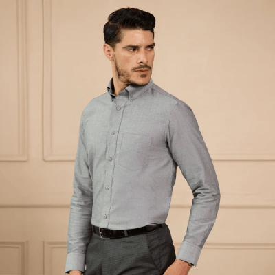 Regal Oxford Chambray Shirt in Ash Grey View 2
