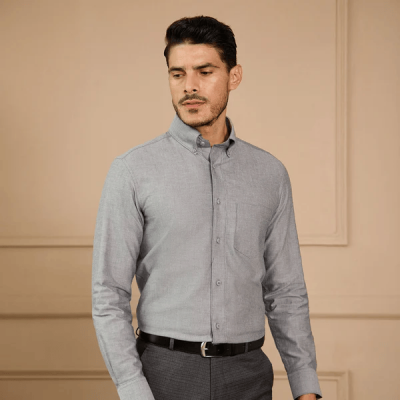 Regal Oxford Chambray Shirt in Ash Grey View 3